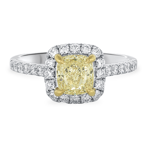 View Cushion Yellow Diamond Halo Engagement Ring